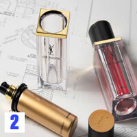 YSL Or Rouge skincare products on a blueprint background.