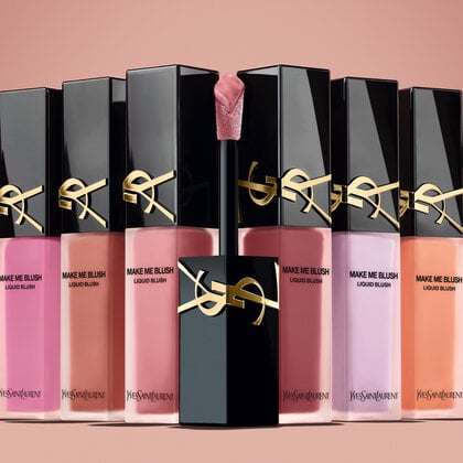 YSL Make Me Blush liquid blush bottles in various shades.
