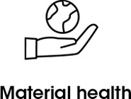 Icon of a hand holding a globe with the text 'Material health' below.