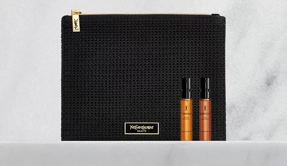 Receive a YSL Pouch & Le Vestaire des Parfums duo sampler (Babycat 2ml, Tuxedo 2ml) on $125+