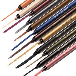 Several YSL eyeliner pencils in various colors with corresponding swatches.