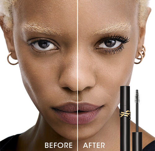 A person with short, blonde hair and earrings with a 'Before' and 'After' comparison.