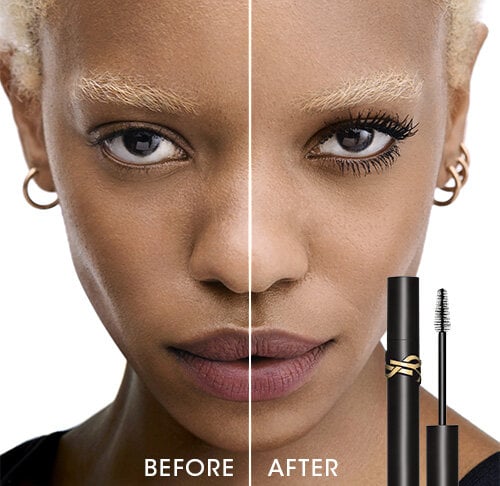 A person with short, blonde hair and earrings with a 'Before' and 'After' comparison.