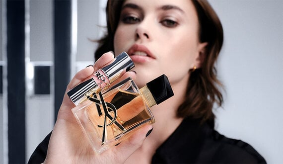 Gold wire basket with YSL favorites