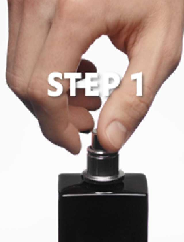 Step 1 of refilling a YSL perfume bottle.